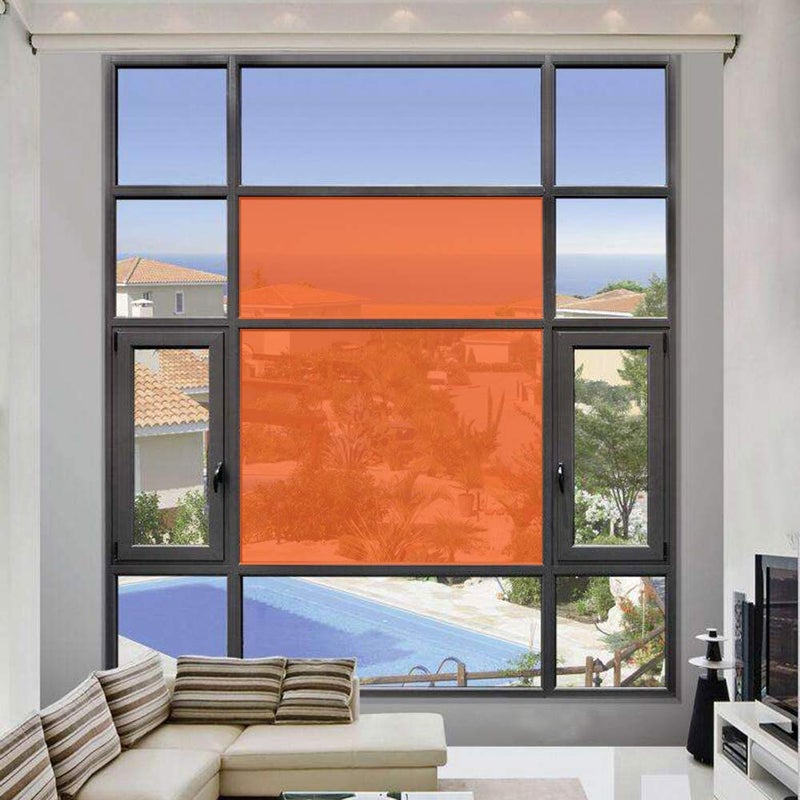 SUMAGITIN Transparent Decorative Window Film Anti UV Colorful Adhesive Vinyl Heat Insulation Solar Window Tinting Sheets Glass Film for Christmas Home Decoration, 17.7Inch x 78.7Inch, Orange - Image 3